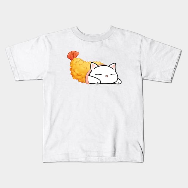 Chubby Cat Shrimp Tempura Kids T-Shirt by Takeda_Art